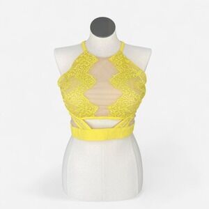 Yellow lace halter crop top